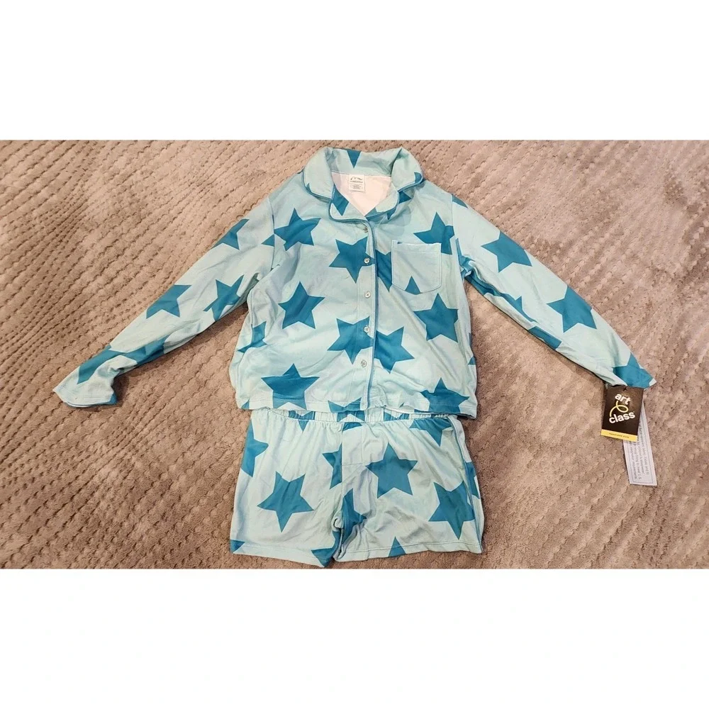 Art Class Girls Blue Star 2 Piece Pajama PJ Set Size L 10/12 NWT